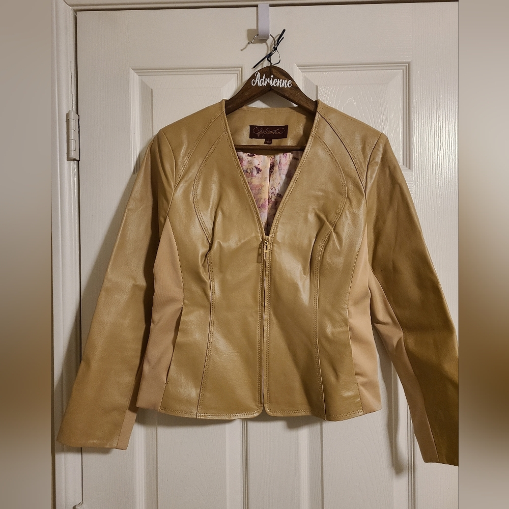 Hal Rubenstein tan zip up blazer coat size 8